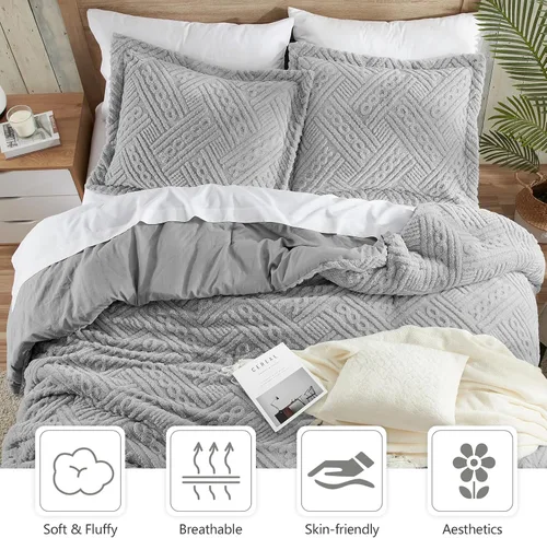 Vista 5 de Homelike Moment - Juego de edredón esponjoso tamaño individual, color gris, cálido, para cama individual, juego de ropa de cama para invierno