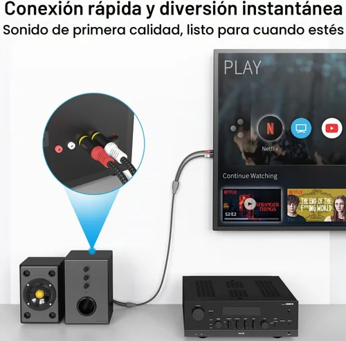 Vista 6 de HOSONGIN Cable de audio RCA de 3.3 pies, doble blindado, sin ruido, duradero, trenzado, macho a macho, cable de audio largo para cine en casa