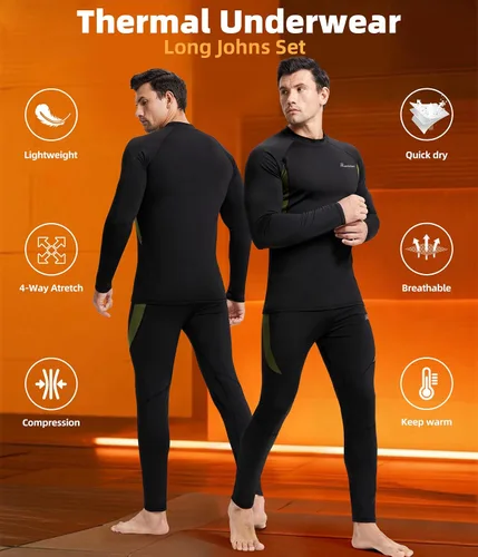 Vista 5 de romision 2 Pack Thermal Underwear for Men Long Johns Fleece Lined Hunting Gear Bottom Top Set Base Layer Cold Weather XS-4XL