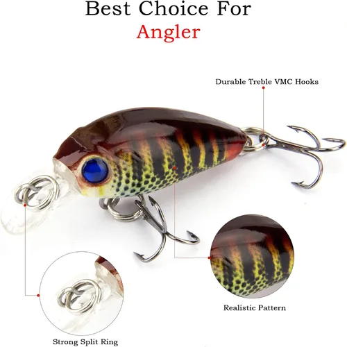 Vista 4 de Micro señuelos de pesca, cebos de crankbaits, mini señuelo de pesca Swimbaits Micro Crank Baits Topwater Señuelos para agua dulce y salada, semillas