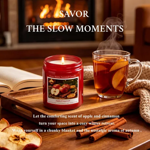 Vista 5 de Homsolver Vela perfumada de canela de manzana de 7 onzas, vela navideña para otoño, invierno y Navidad para el hogar, mezcla de cera de soja de coco