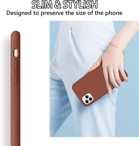 Vista 4 de DUEDUE Funda diseñada para iPhone 11 Pro, silicona líquida de gel suave, funda delgada con forro de tela de microfibra, cojín protector a prueba