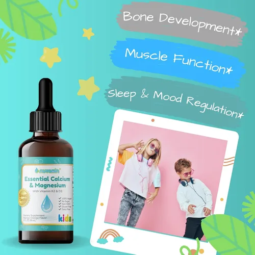 Vista 4 de Nuvamin - Gotas líquidas de calcio y magnesio para bebés, niños pequeños, niños y adultos, 2 onzas líquidas (2.0 fl oz), 30 porciones diarias. Gran