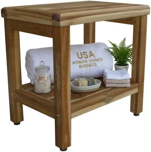 Vista 14 de EcoDecors Eleganto - Banco Taburete de ducha de madera de teca impermeable de 16 pulgadas de altura, color natural, silla de asiento para ducha