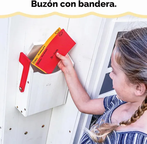 Vista 9 de KidKraft Moderna casa de juegos de madera para exteriores con mesa de picnic, buzón y parrilla al aire libre, color blanco