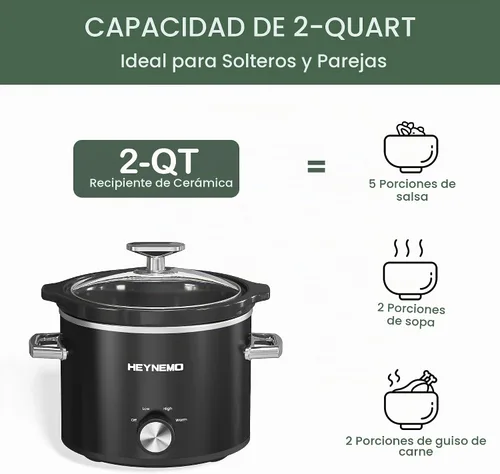 Vista 8 de HEYNEMO Olla de cocción lenta pequeña de 2 cuartos de galón, 3 temperaturas ajustables, olla de cerámica mejorada, fácil limpieza, reducción