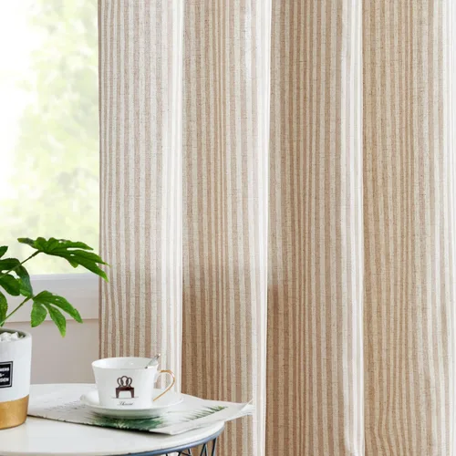 Vista 26 de Cortinas de cocina estilo granja a rayas Vangao de 24 pulgadas de largo, cortinas de lino para café, cortinas de nivel con rayas, cortinas Boxter