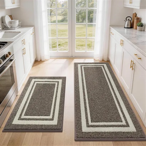 Vista 45 de COSY HOMEER Tapete de cocina antideslizantes, absorbentes para el piso, alfombra de cocina lavable, tapete de pie para fregadero, alfombra de Beige