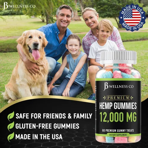 Vista 3 de JB Wellness Co Paquete de 2 – Gomitas de cáñamo premium 12,000 – Inflamación – Vitaminas y Omega 3,6,9 – Fabricado en los Estados Unidos