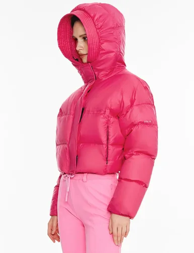Vista 3 de Orolay Chaqueta acolchada corta ligera para mujer, abrigo corto de plumón con capucha y manga larga