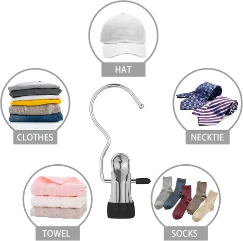 Vista 5 de 10 perchas modernas de acero inoxidable metálico para ahorrar espacio con gancho, plata o gris