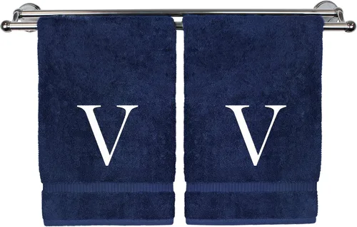 Vista 183 de Toalla de mano monogramada, regalo personalizado, juego de 2 - Toalla bordada con letra de bloque dorada - Extra absorbente 100% algodón turco