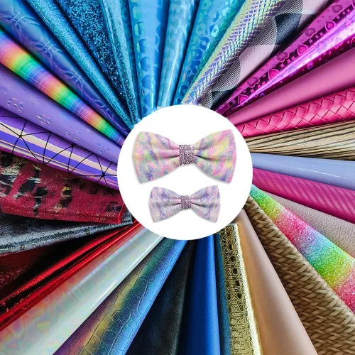 Vista 2 de XHT Hojas de piel sintética al azar, 30 piezas de 8 x 12 pulgadas, holográfica en relieve texturizado de cuero sintético para manualidades