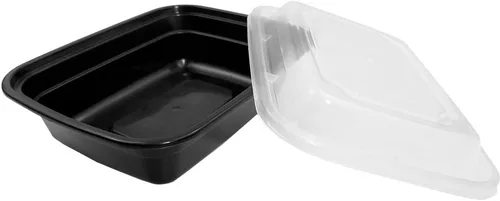 Vista 5 de PACTOGO Recipientes desechables de plástico negro rectangulares de 12 onzas con tapas, sin BPA (paquete de 50 juegos)