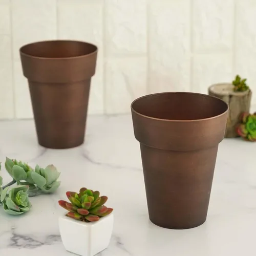 Vista 10 de Efavormart - Paquete de 2 macetas decorativas para interiores y jardines con borde blanco y dorado de 6 pulgadas