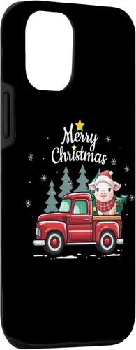Vista 3 de Funda divertida para iPhone 15 Pig Christmas Truck Plaid
