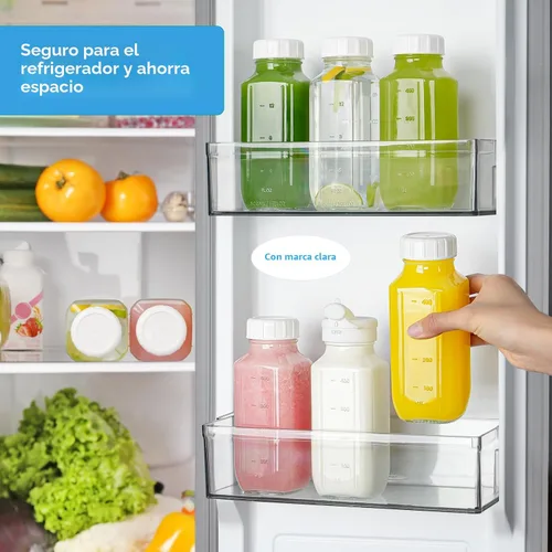 Vista 3 de Syntic - Paquete de 3 botellas de jugo de vidrio de 16 onzas con tapas y 2 boquillas de vertido Clear Reusable Glass with Measurement Marks for
