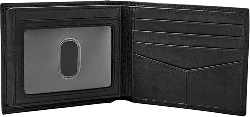 Vista 4 de Fossil Cartera de hombre de cuero Ingram de doble pliegue con bloqueo RFID y solapa para identificación, negro, (Modelo: ML3784001)
