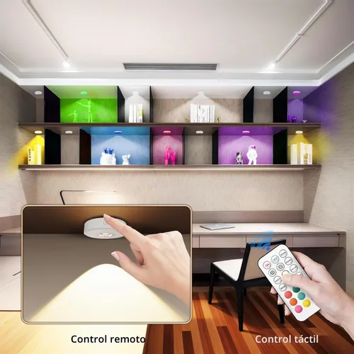 Vista 5 de Luces de disco recargables con control remoto, 12 luces LED de cambio de color inalámbricas para debajo del gabinete, luces LED RGB para TV