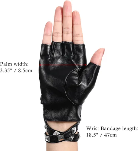Vista 7 de Guantes punk para mujer, cinturón de piel sintética, steampunk, disfraz de cosplay de Halloween
