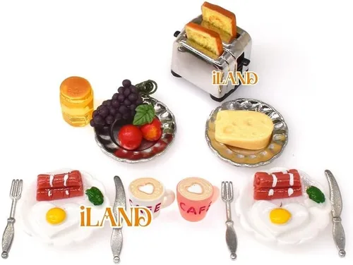 Vista 7 de iLAND Accesorios de casa de muñecas en miniatura de cocina de casa de muñecas, comida en miniatura (desayuno amante 16pcs)