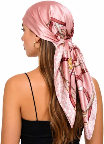 Vista 38 de corciova - Bufanda cuadrada grande para mujer, diadema sedosa para cabello rizado, lazo para dormir por la noche, bandana a la moda, 35 x 35