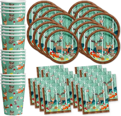 Vista 8 de Juego de suministros para fiesta de cumpleaños de Oso, juego de platos, servilletas, vasos, kit de vajilla para 16