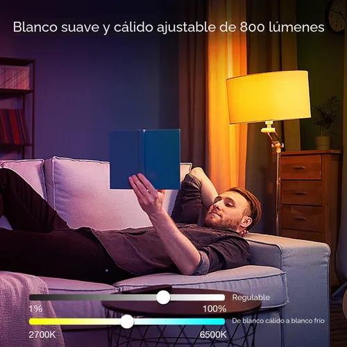 Vista 7 de DAYBETTER Bombillas inteligentes, bombilla Alexa, bombillas WiFi, bombilla RGBCW que cambia de color A19 9W 800LM, bombillas inteligentes que