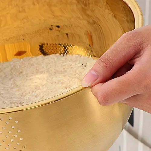 Vista 4 de Meisha - Cuenco de lavado de arroz, colador versátil 3 en 1 de acero inoxidable y colador de cocina con escurridor lateral para arroz, verduras