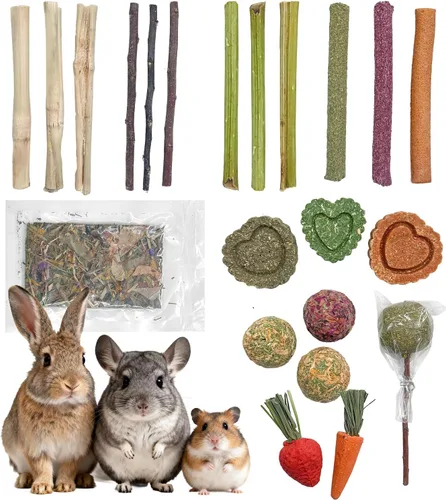 Vista 8 de Juguetes masticables de conejo, juguetes para conejillos de indias y hámsters, juego de palos y bolas naturales para masticar para animales 32 Piezas