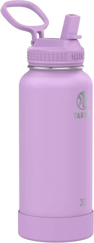 Vista 31 de Takeya Actives - Botella de agua con tapa con popote, duradera y de fácil cuidado, con aislamiento de acero inoxidable, tapa sin BPA con asa