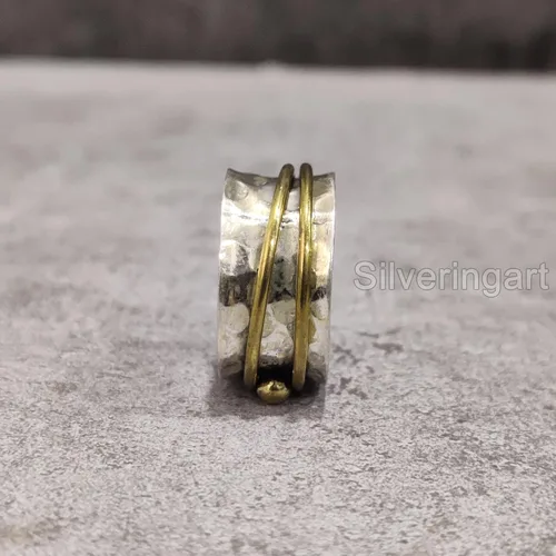 Vista 4 de Infinity Spinner Band, Meditation Ring, 925 Sterling Silver Ring, Spinning Thumb Ring, Two Tone Ring, Fidget Ring, Handmade Jewelry, Christmas