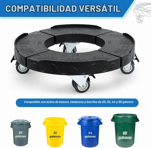 Vista 8 de W B D WEIBIDA Papelera con ruedas ajustables de 15 a 19 pulgadas, rodillo redondo con 4 ruedas, carrito de tambor, resistente, 440 libras, carrito