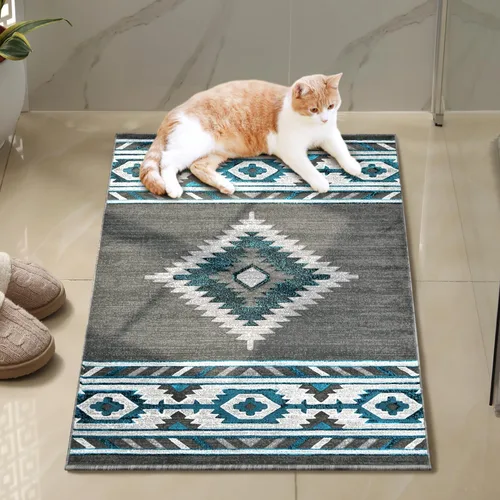 Vista 44 de YHSF South West - alfombra nativa americana del suroeste, fácil de limpiar, gruesa, suave y duradera, alfombra tribal inspirada en indios americanos