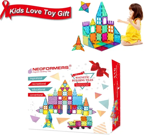 Vista 4 de Juego de azulejos magnéticos para automóvil, camión de juguete con imanes más fuertes, autos educativos con enganche reforzado y cama larga