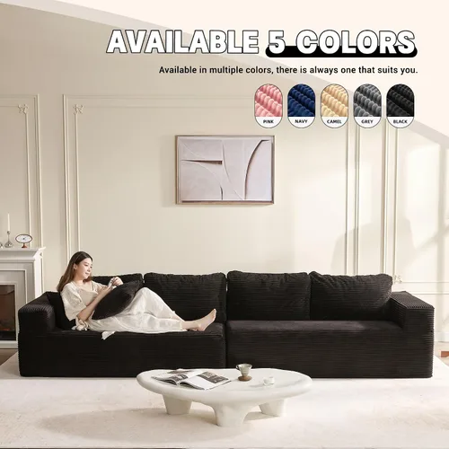 Vista 5 de Afuson Sofá modular de 138 pulgadas de espuma viscoelástica para sala de estar, sofá cama de pana, color negro