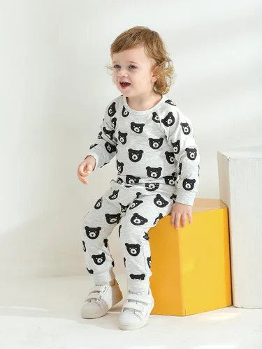 Vista 24 de Ropa de bebé niño niño manga larga con estampado de oso + pantalones deportivos