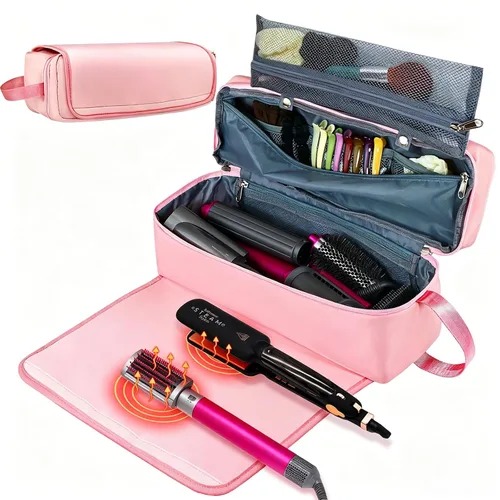 Vista 13 de Bolsa de Viaje para Herramientas de Cabello con Alfombrilla Resistente al Calor Estuche de Almacenamiento de Accesorios de Peinado para Secador