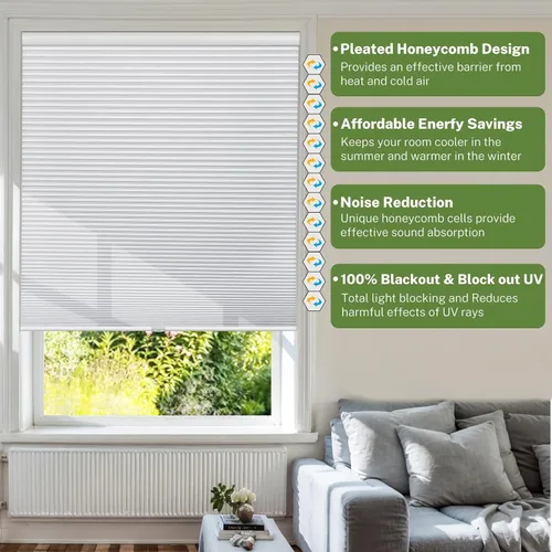 Vista 3 de MiLin Persianas celulares 100% opacas sin cordón, persianas para ventanas, aislamiento de calor, protección UV, diseño de panal de abeja, persianas
