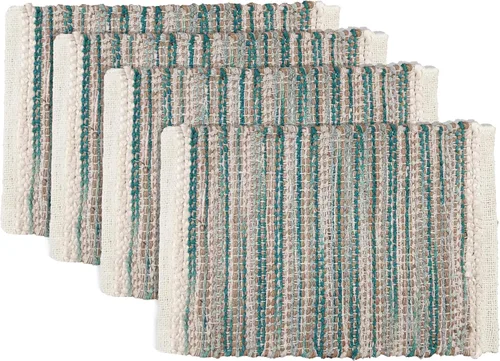 Vista 6 de Hausattire Juego de 4 manteles individuales tejidos - Azul, manteles individuales de yute boho rectangulares para mesa de cocina, mesa de comedor