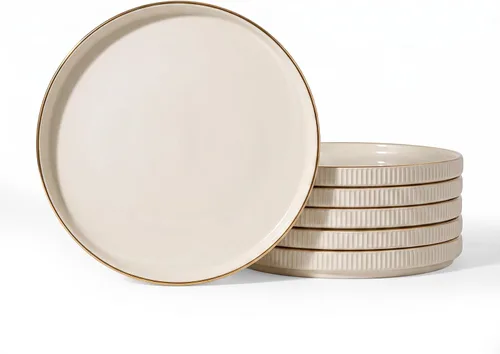 Vista 9 de famiware Star Platos de Ensalada para 6, Juego de Platos de 8 Pulgadas, Vajilla de Gres, Platos Pequeños para Postre, Ensalada, Aperitivo, Blanco