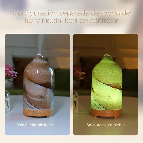 Vista 5 de Difusor de aceite esencial soplado a mano de vidrio, difusor de aromaterapia - difusor de aroma ultrasónico de niebla fría, silencioso con apagado