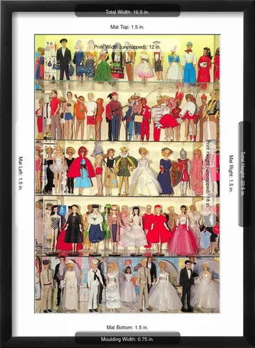 Vista 5 de ART Impresión artística de pared Barbie Doll Collection, retro sobre marco negro, 17 x 23 pulgadas