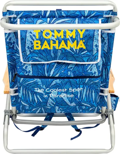 Vista 4 de Tommy Bahama - Silla de playa plegable con 5 posiciones, diseño clásico y plano con mochila, enfriador y portavasos, silla de playa portátil