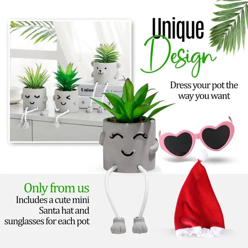 Vista 4 de Zen Home Lindas plantas falsas para estante - Mini plantas suculentas - Pequeñas plantas artificiales para decoración de estantes - Plantas de Oso