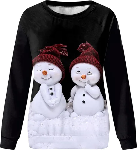 Vista 3 de CHUOAND Sudaderas de Navidad para mujer, diseño de árbol de Navidad, lindo cuello redondo, gnomo de Navidad