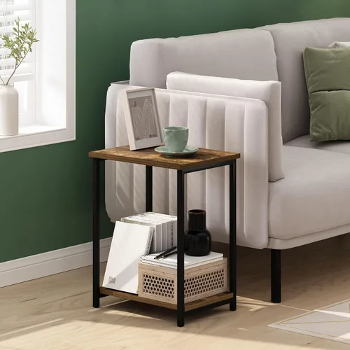 Vista 2 de Furinno Mesa auxiliar con marco de metal simplista, 1 paquete, pino ámbar