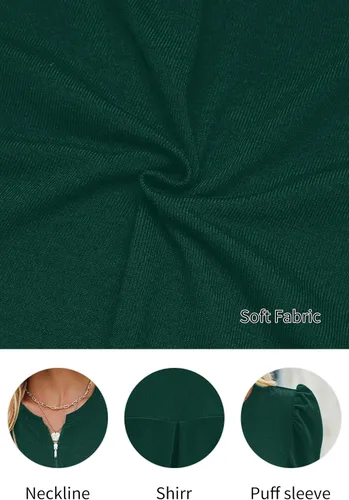 Vista 6 de Blusa de manga abombada para mujer, blusa casual de manga larga con cuello con cremallera