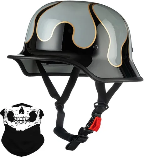 Vista 15 de Medio casco de motocicleta alemana vintage, aprobado por DOT, para adultos, hombres y mujeres, casco retro abierto, con hebilla ajustable