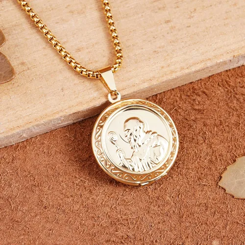 Vista 2 de COOLUCK Collar de medalla de San Benito colgante de medallón de fotos de acero inoxidable con dije de medalla de San Benito vintage regalo religioso